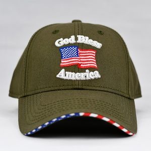 "God Bless America" w/ American Flag Bill in Olive